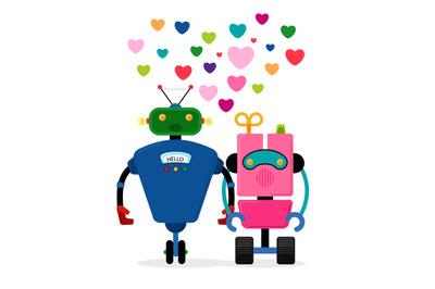 Robot love story vector illustration