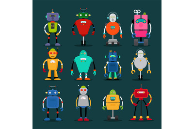 Cute robots icons big set