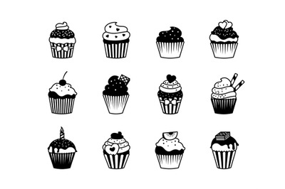 Cupcake black icons set