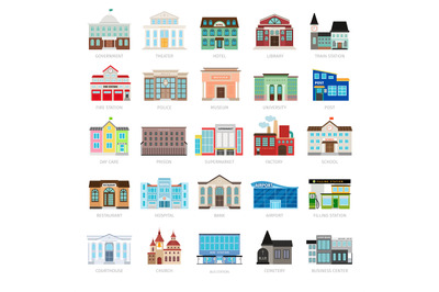 Colored urban government building icons