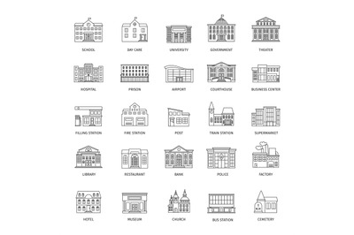 Government buildings line icons