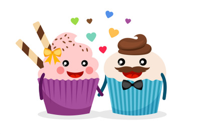 Sweet cupcakes holding hands