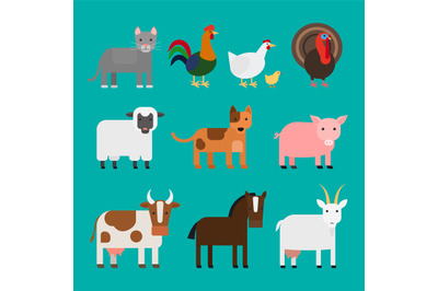 Farm animals icons set