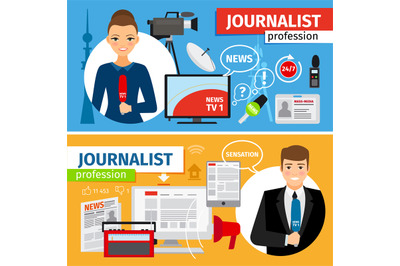 News and journalist profession banners set