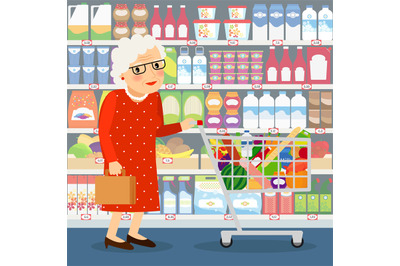 Grandmother shopping illustration