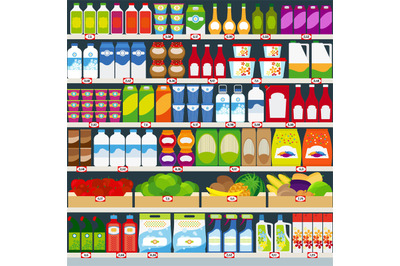 Store shelves with products