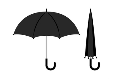 Open and folded black umbrella