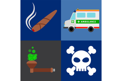 Ambulance, tobacco drugs, death icons