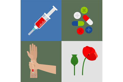 Drugs flat icons set