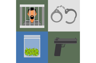 Gun, prison and drugs icons