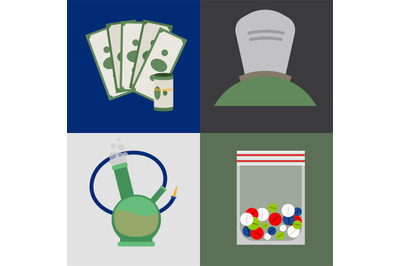 Money, tablets and drugs icons