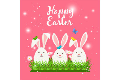 Happy easter card with white rabbits