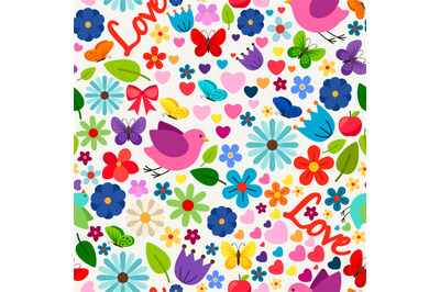 Cute spring love seamless pattern