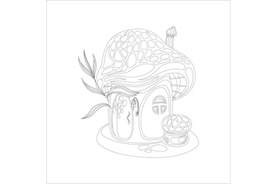 Coloring page with mushroom house