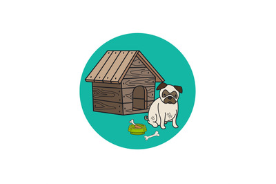 Dog kennel and mops circle icon