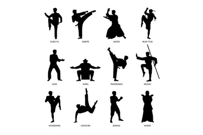 Asian martial arts black silhouettes