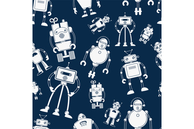 White robot on blue seamless pattern