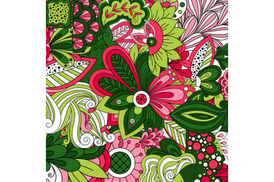 Wallpaper with green cartoon stylized flowers