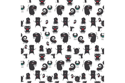 Cartoon moster silhouette seamless pattern