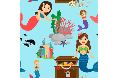 Cartoon mermaid seamless pattern