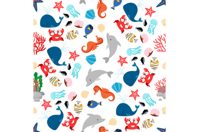 Cartoon sea animal seamless pattern