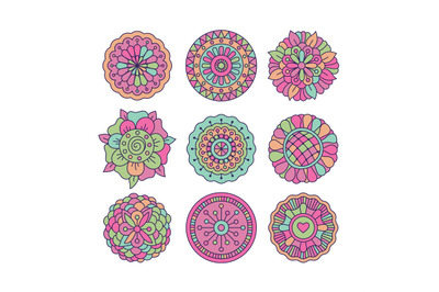 Colorful doodle round floral elements