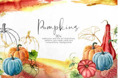 Pumpkins. Watercolor bundle
