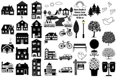 House Doodles and Elements Scene Creator AI EPS PNG