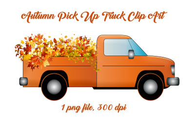 Autumn Pick Up Truck with Fall Leaves Clip Art