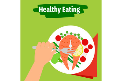 Healthy eating illustration with fish