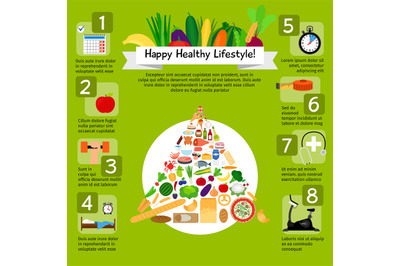 Happy lifestyle infographic with healthy food