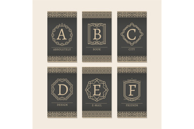 Monogram letters A to F cards