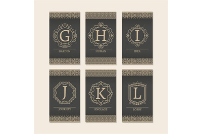 Cards set with monogram letters G-L