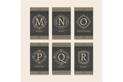 Cards set with monogram letters M-R