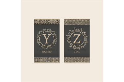 Monogram letters Y and Z cards