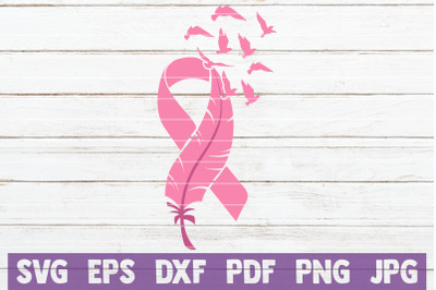 Feather Pink Ribbon SVG Cut File