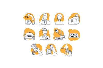 Taxi cartoon line icons