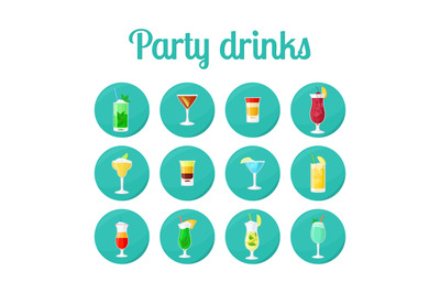 Party drinks in circle icons