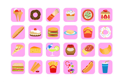 Sweets and fatty food icons