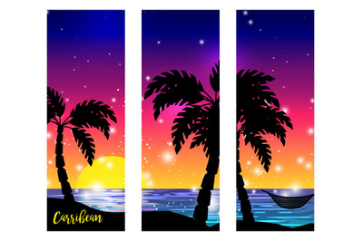 Caribbean sea view with palm silhouettes