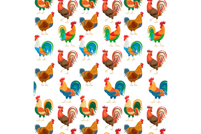 Roosters colorful seamless pattern