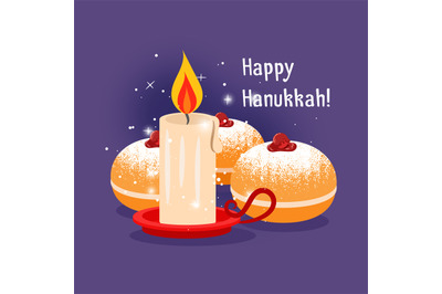 Candle and jewish baking hanukkah illustration