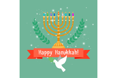 Hanukkah card with menorah and bird