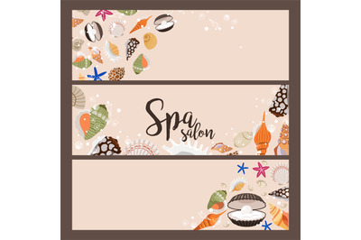 Spa salon banners with sea shells