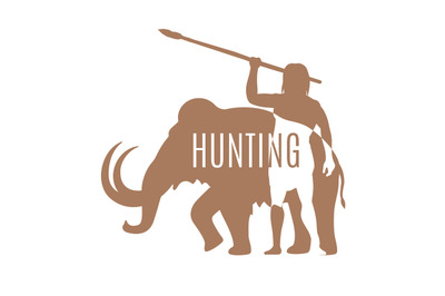 Ancient man hunting mammoth logo template