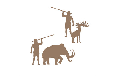 Silhouettes of ancient man and animals