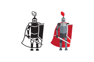 Medieval knight icon and silhouette