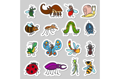 Cute insects and bugs stickers set