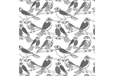 Hand drawn birds seamless pattern