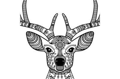 Horned deer head with floral ornament